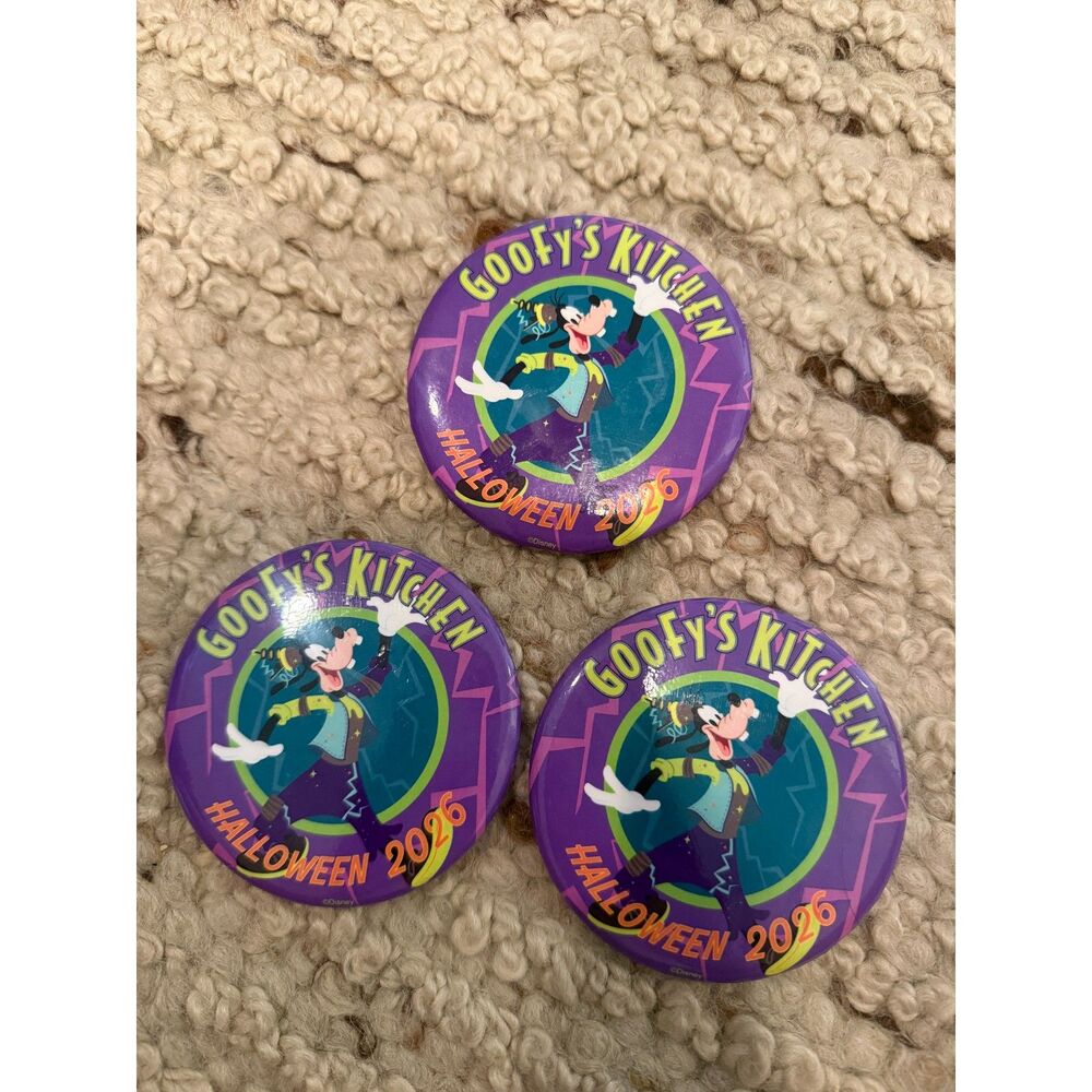 Disney Goofy’s Kitchen Halloween 2026 Button Pin Set of 3 3”